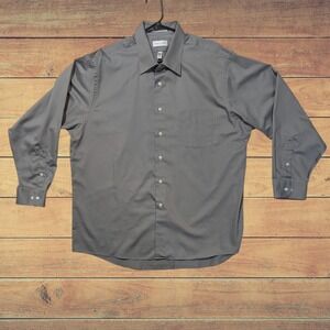 Van Heusen Dress Shirt Gray Button Lux Sateen 2X XXLarge 18 34/35 Wrinkle Free